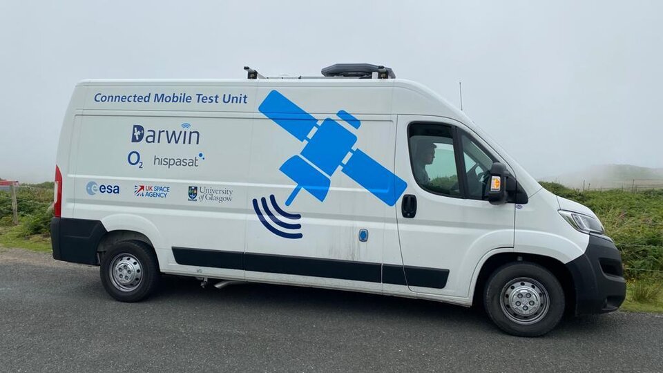 The satellite-enabled delivery van on the road in Cornwall