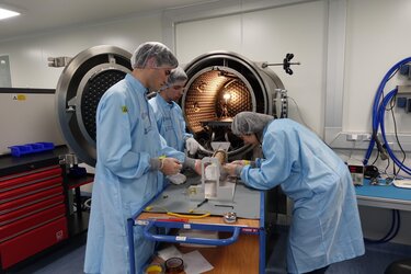University students testing at the CubeSat Support Facility