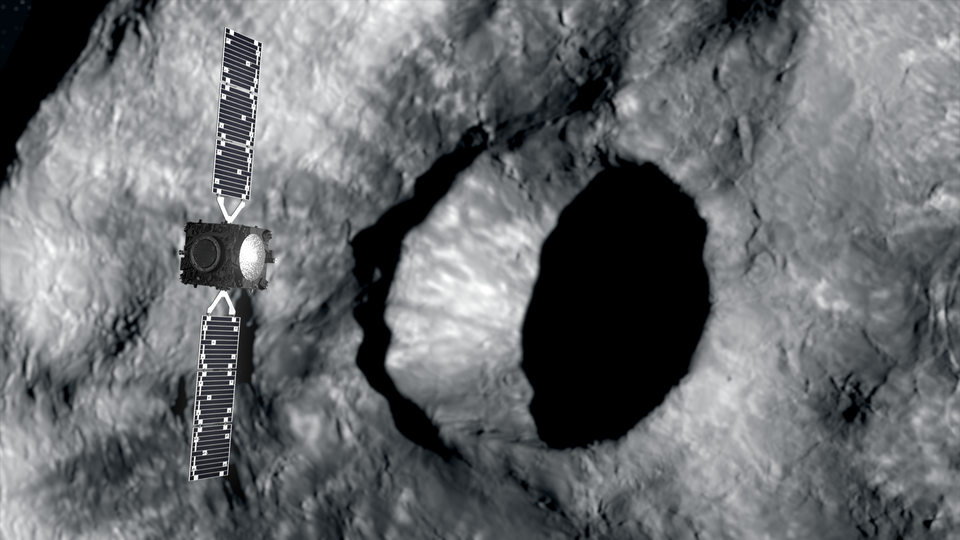 Hera scanne le cratère d'impact de DART (vue d'artiste)