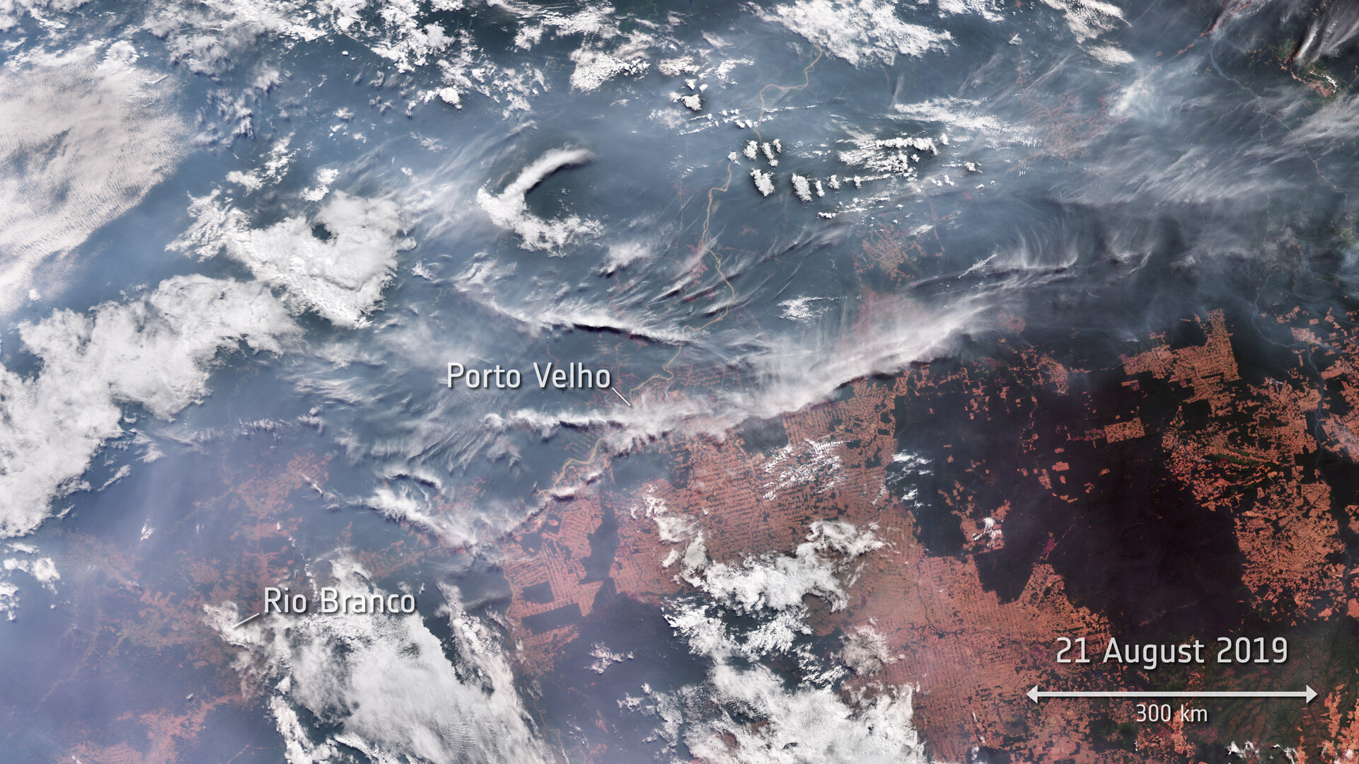 Lesní požáry v Brazílii pozorované družicí systému Copernicus Sentinel-3