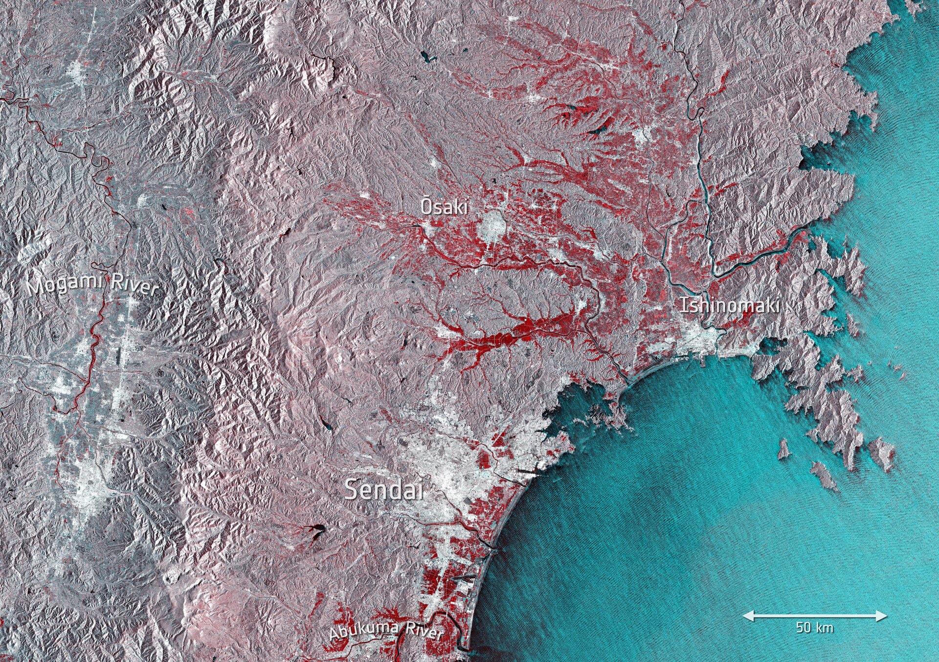 Floods northeast of Tokyo captured by the Copernicus Sentinel-1