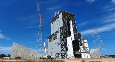 Ariane 6 mobile gantry over the launch pad