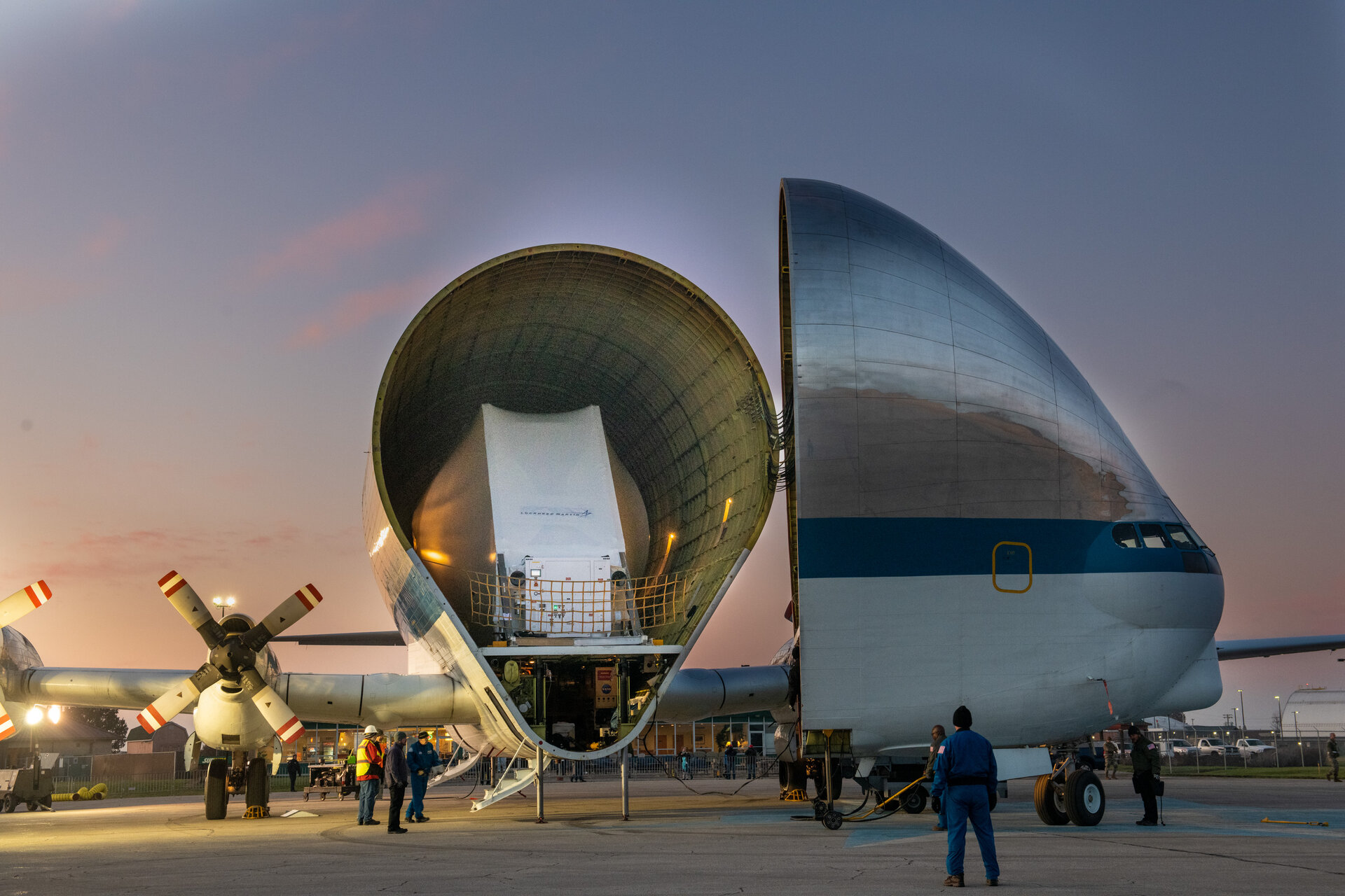 Orion unloading from Super Guppy