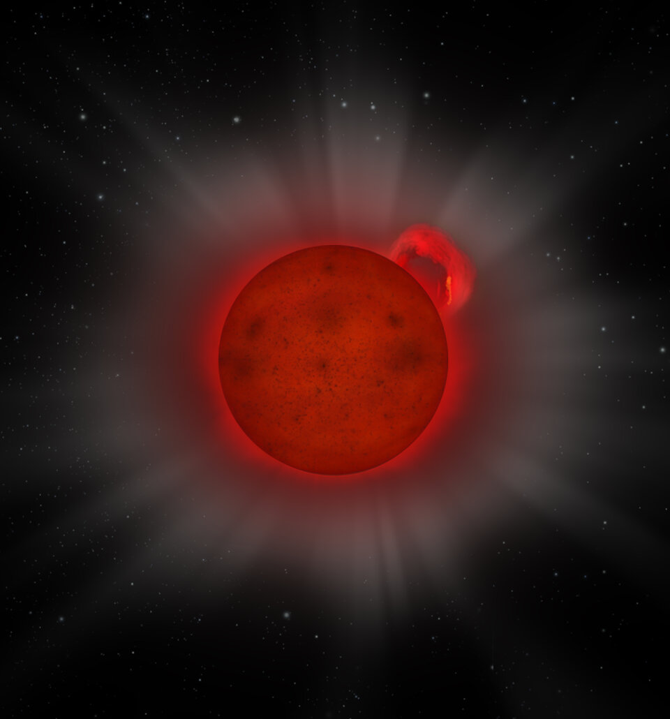 Representación artística de la gigantesca fulguración detectada en la estrella enana L J0331-27 