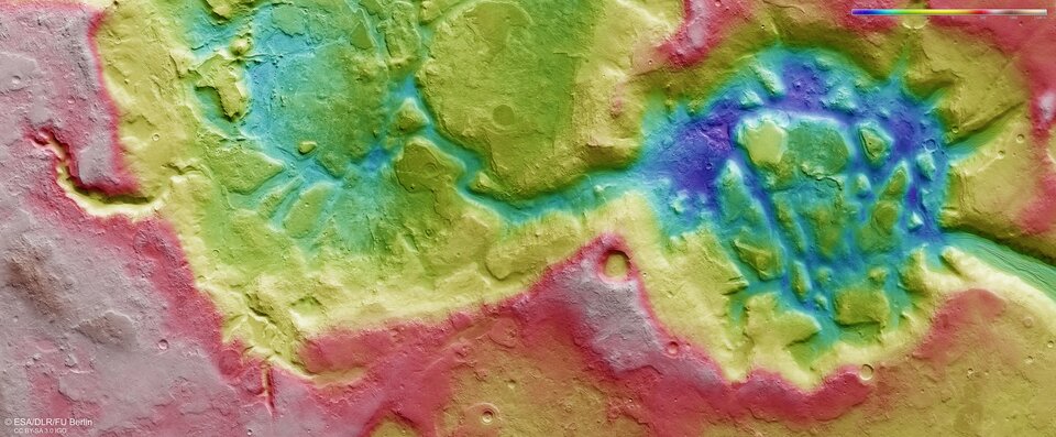 Where north meets south: fragmented terrain on Mars