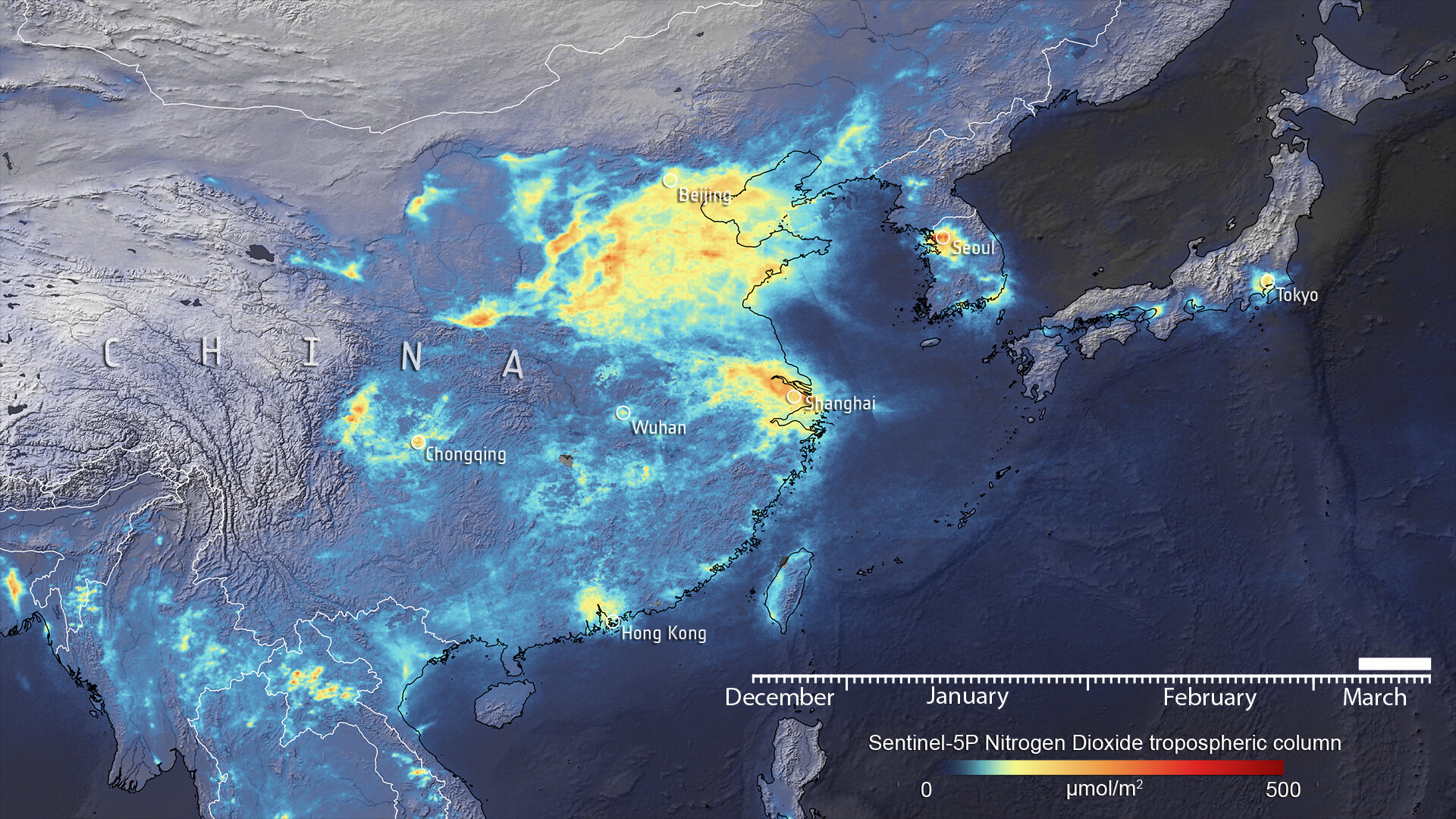 Stikstofdioxide-emissies boven China