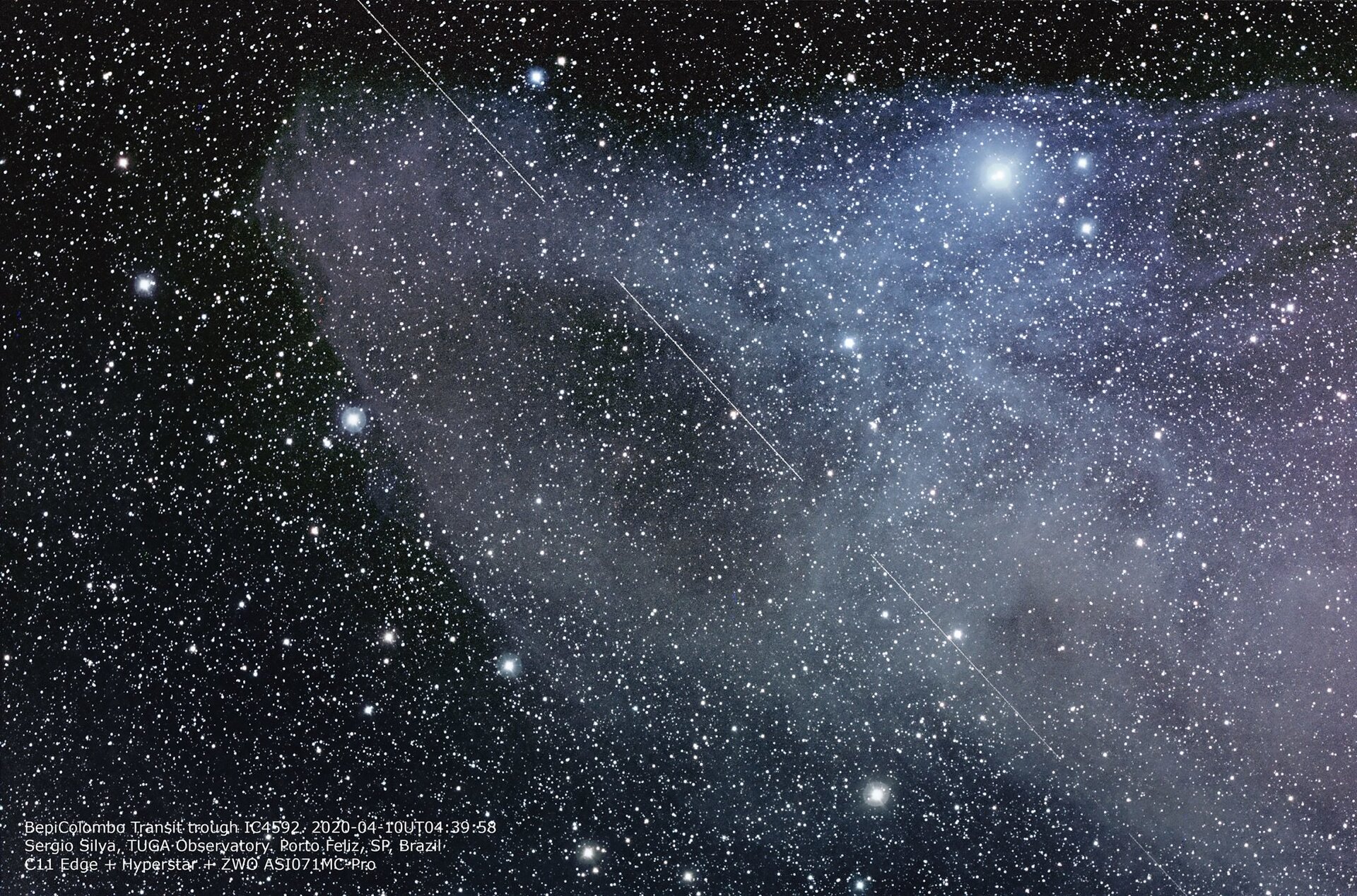 BepiColombo passing through the Blue Horsehead Nebula
