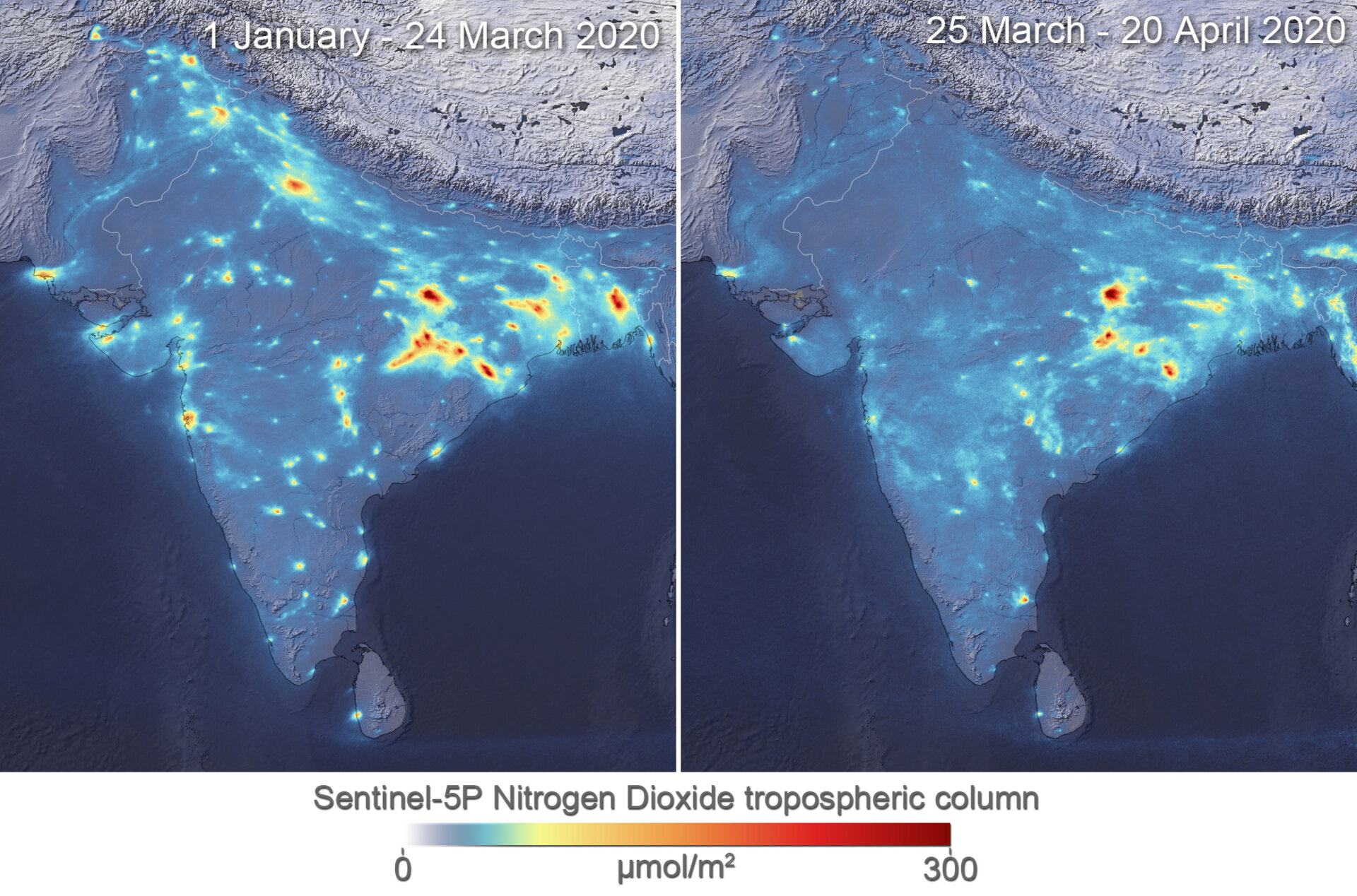 NO2 concentrations over India 2020