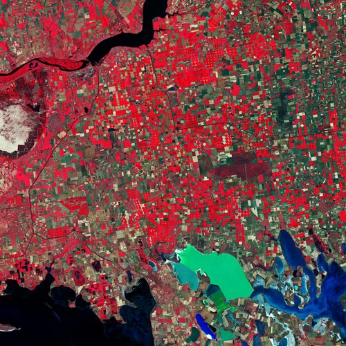 Southern Ukraine is featured in this false-colour image captured by the Copernicus Sentinel-2 mission. 