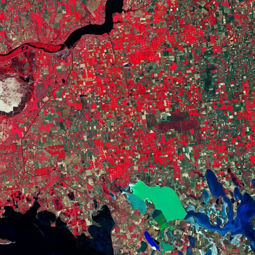 Southern Ukraine is featured in this false-colour image captured by the Copernicus Sentinel-2 mission.