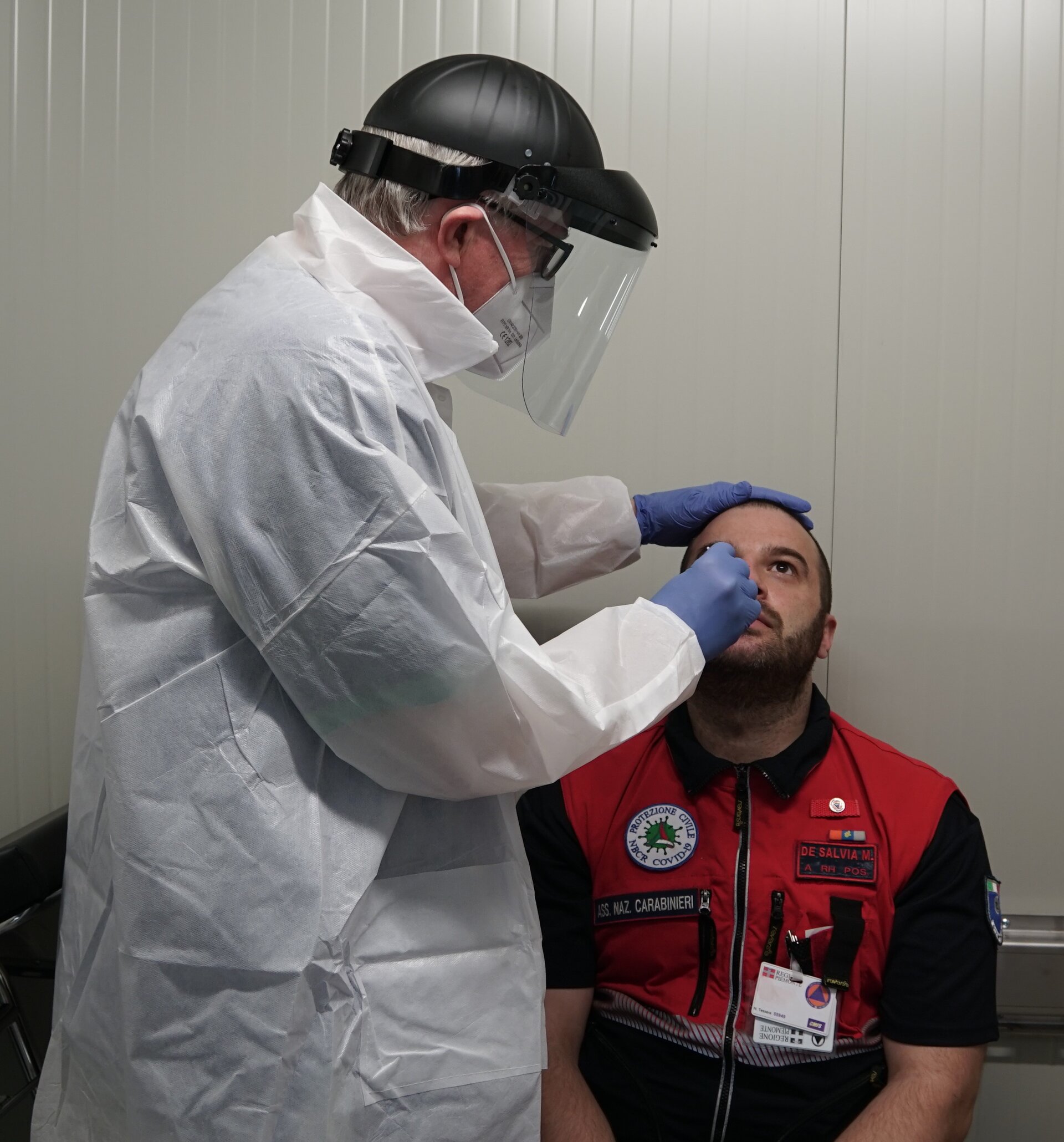 A nasal swab is taken from an Italian key worker in Piedmont