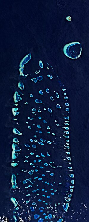 The Maldives are featured in this image captured by the Copernicus Sentinel-2 mission. 