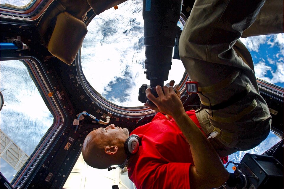 ESA astronaut Luca Parmitano in the Cupola observatory on the International Space Station