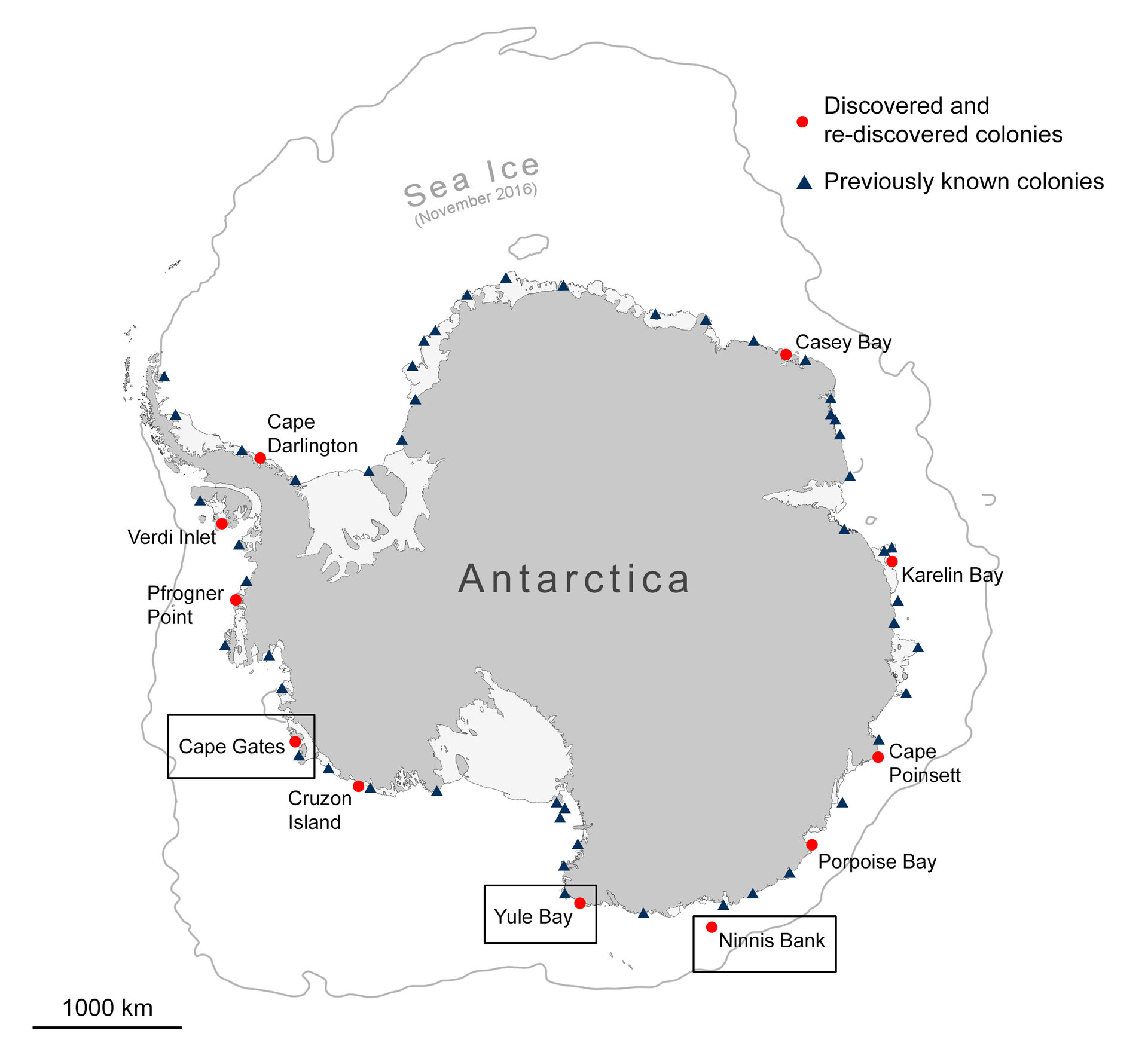 Locations of penguin colonies