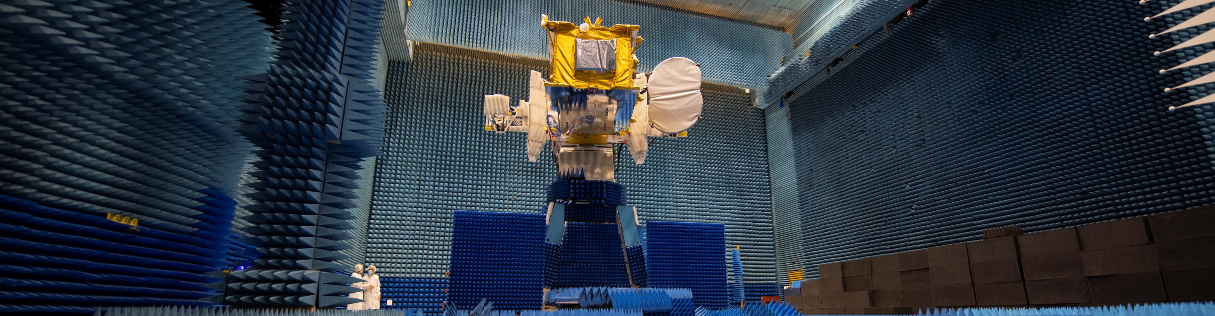 Quantum satellite in radio-frequency test chamber