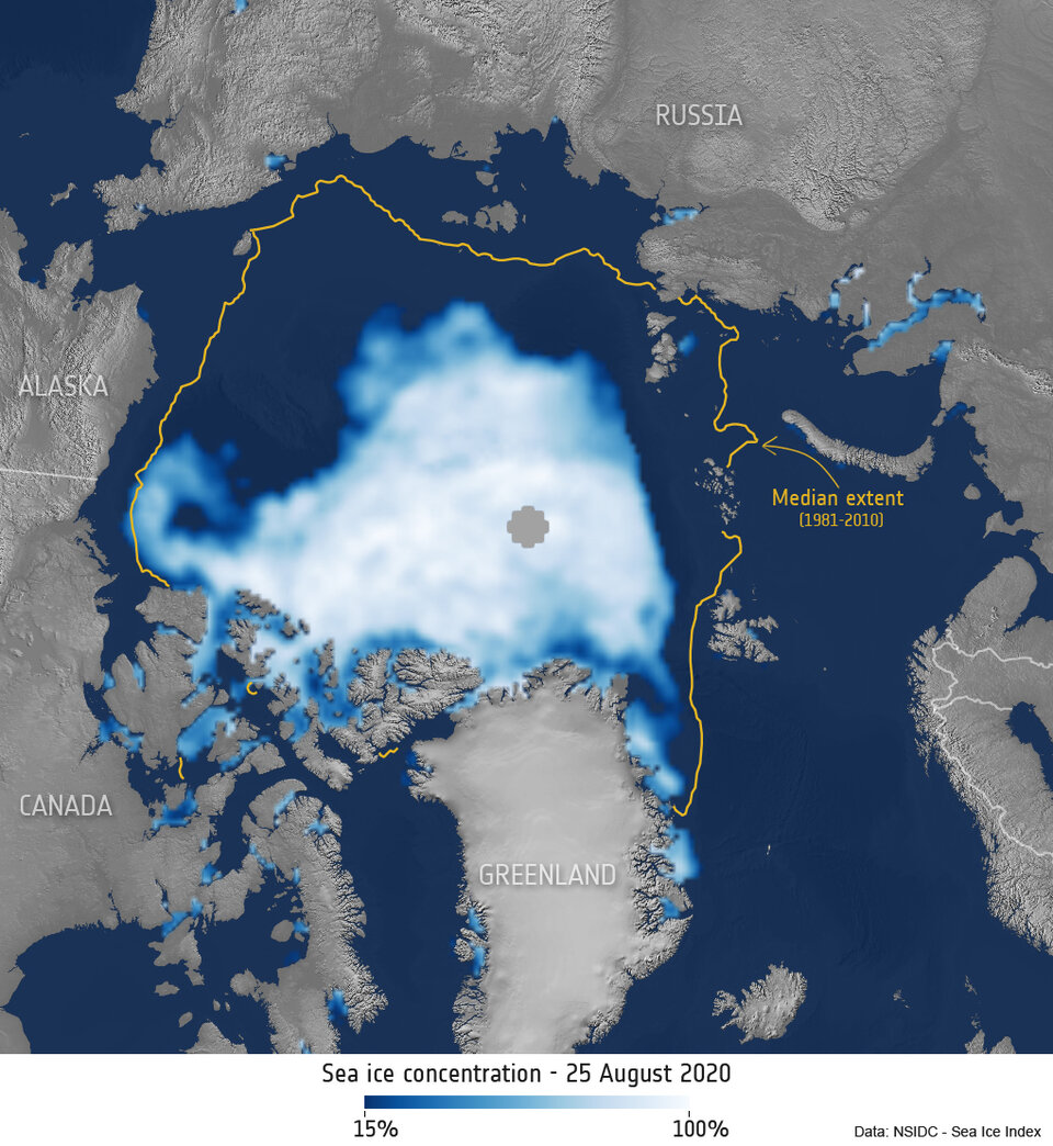 Concentratie van Arctisch zee-ijs - 25 Augustus 2020