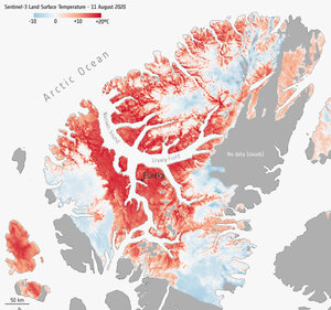 This map shows the temperature of Eureka in the Canadian territory of Nunavut on 11 August 2020. 