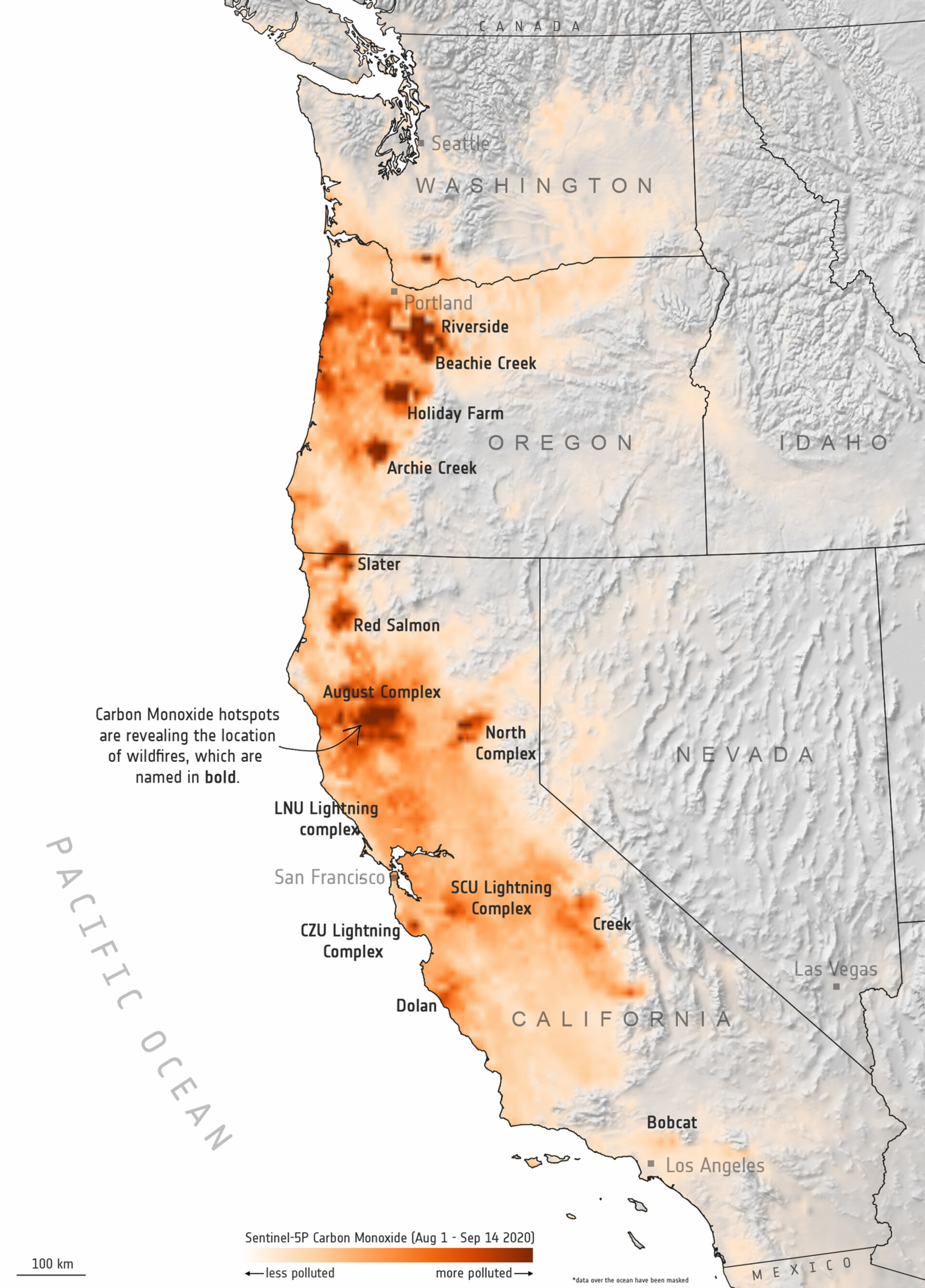 Carbon monoxide from west coast fires