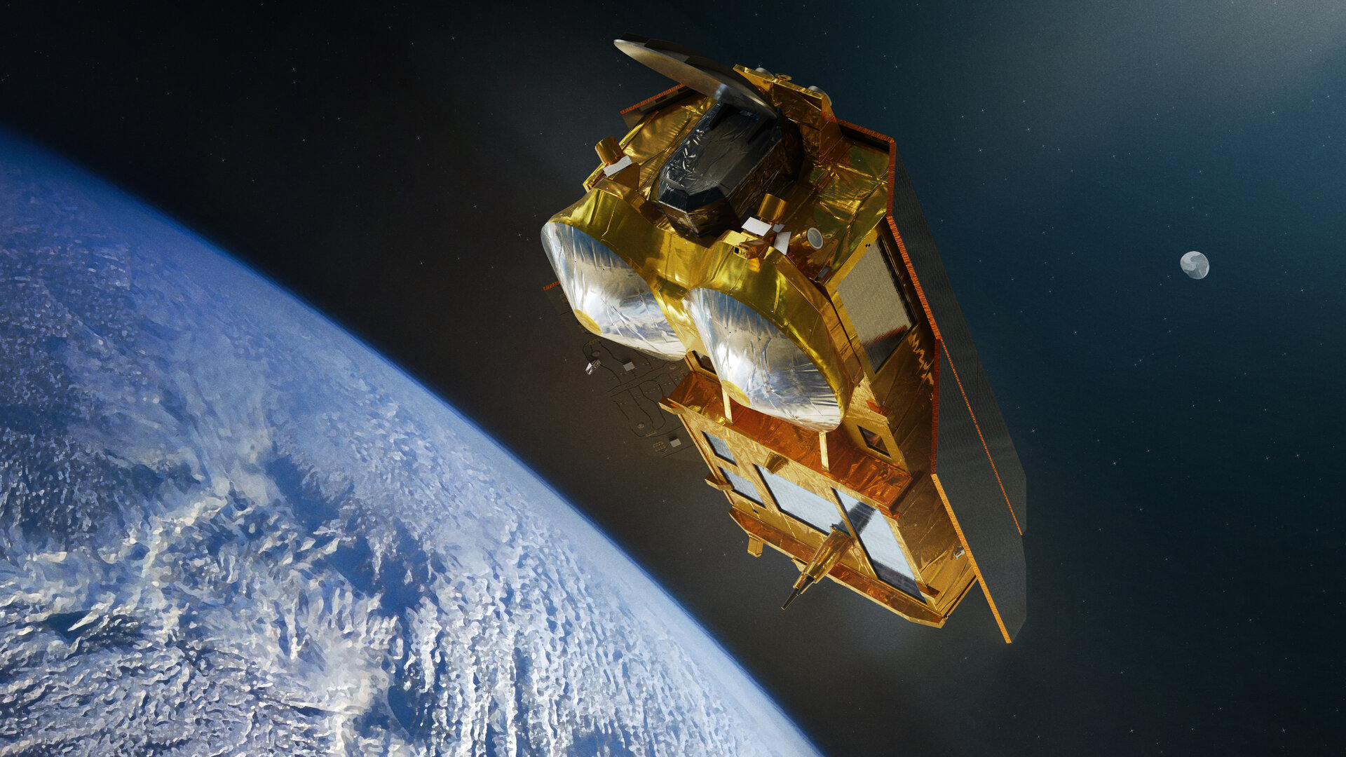 Con un lanzamiento planeado para 2027, la misión Copernicus Polar Ice and Snow Topography Altimeter, CRISTAL, llevará, por primera vez, un altímetro de radar de doble frecuencia y un radiómetro de microondas. Crédito: Airbus
