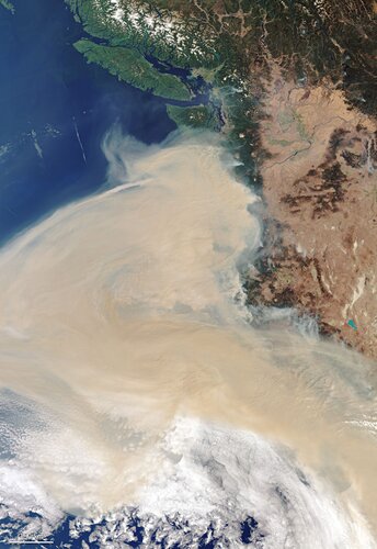 Captured on 10 September 2020, this Copernicus Sentinel-3 image shows thick smoke blanketing the US west coast.