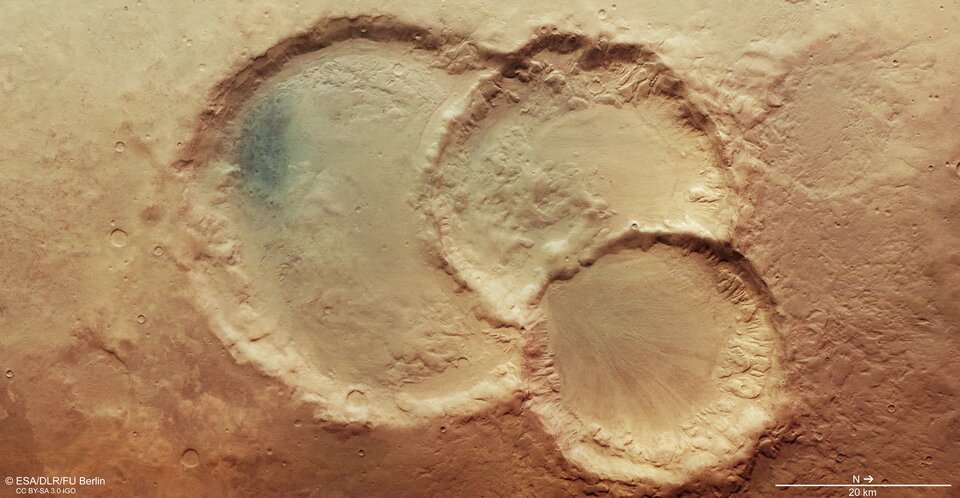 Mars Express spies an ancient triple crater on Mars
