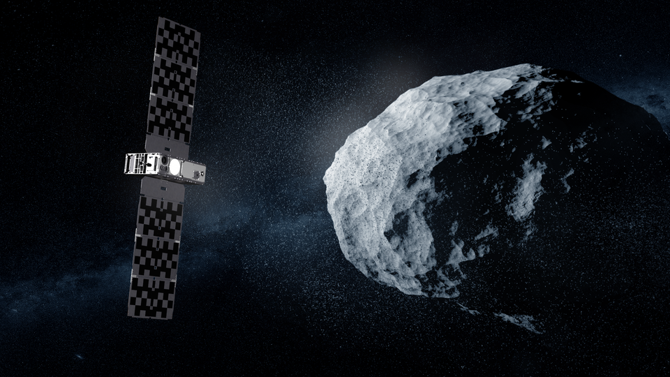 Cratered asteroid surveyed by Hera's CubeSat