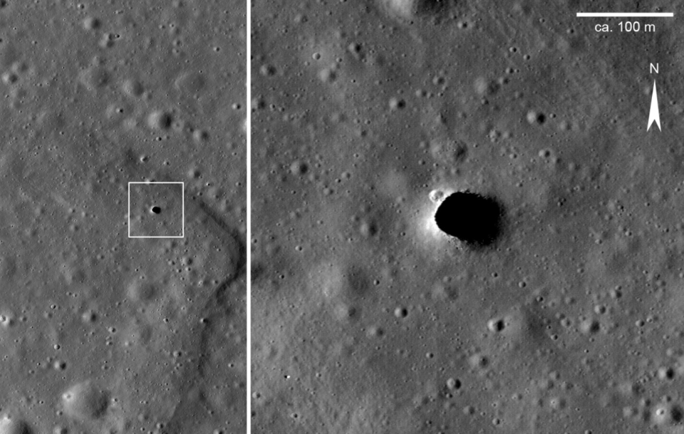 A lunar pit in the Marius Hills region of the Moon
