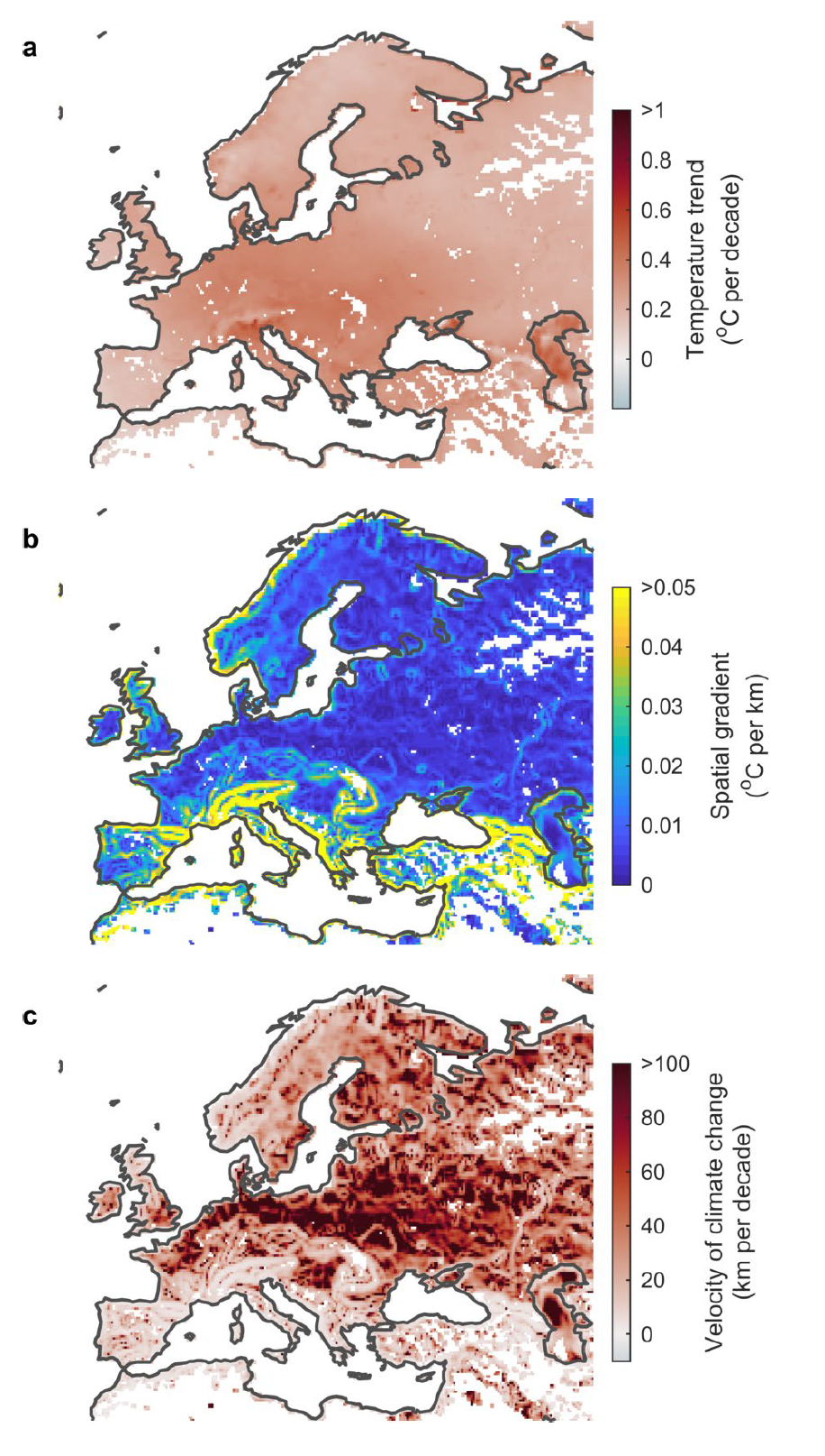 The velocity of climate change in European standing waters