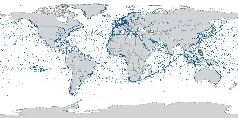 Satellite snapshot of global shipping