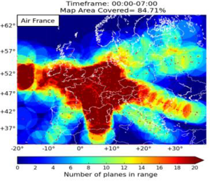 Air France number of planes during night time hours 00:00 07:00