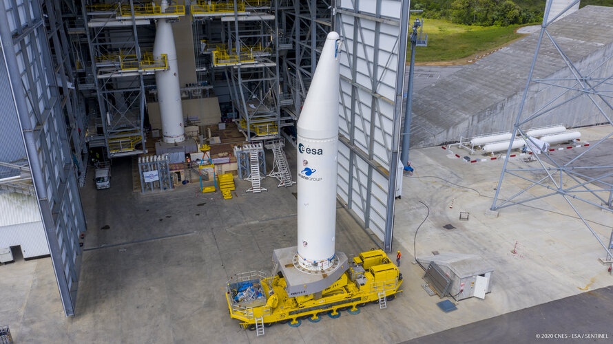 Ariane 6 booster mockup on the launch pad