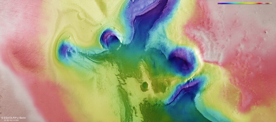 Topographic view of an angel and heart on Mars