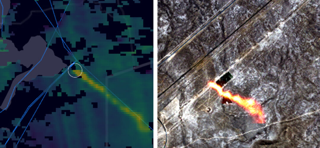 Methane hotspots over a gas pipeline in Kazakhstan