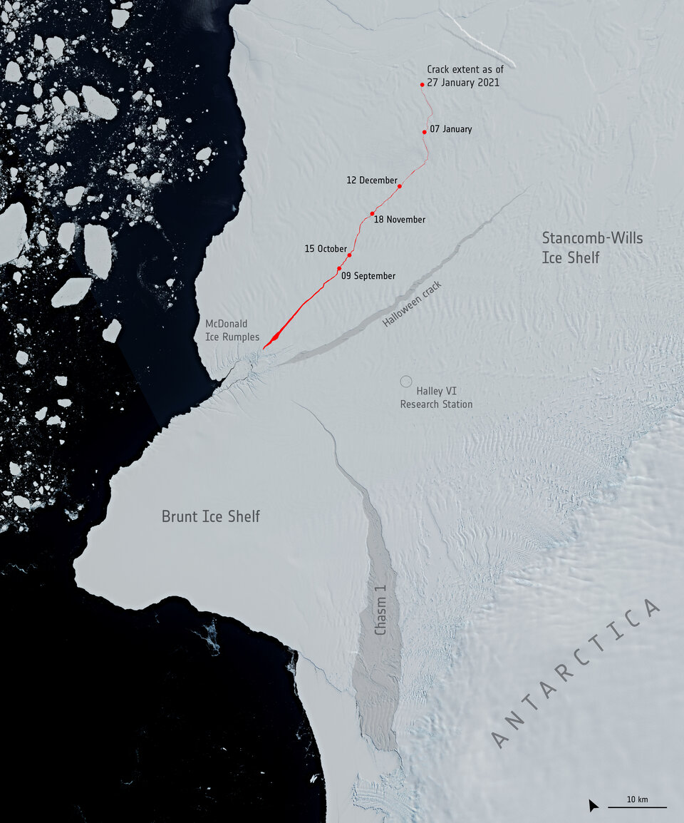 New crack in the Brunt Ice Shelf