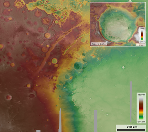 Topographic map of Jezero crater and surrounds 