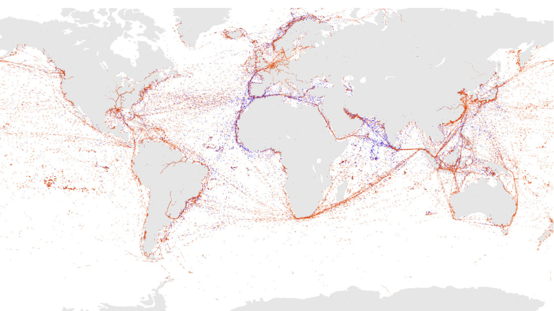Map of the 2 million messages from 70 000 ships at sea