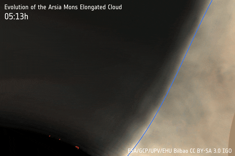 Evolución de la nube alargada de Arsia Mons