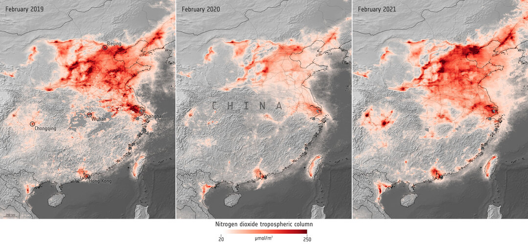 Nitrogen dioxide concentrations over China