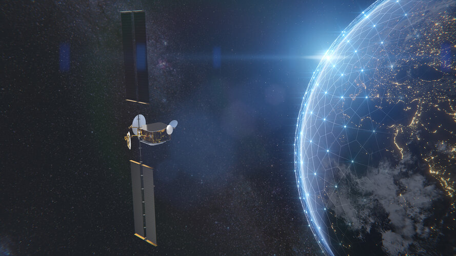 Artists impression of a OneSat satellite in orbit