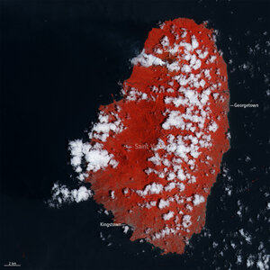 False-colour images captured by Copernicus Sentinel-2 show the aftermath of the explosive volcanic eruption that took place on 9 April 2021 on the Caribbean island of Saint Vincent.