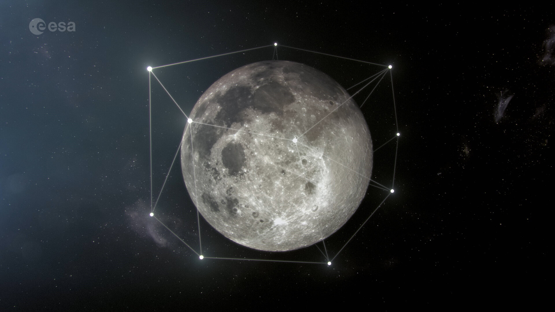 A constellation of satellites around the Moon