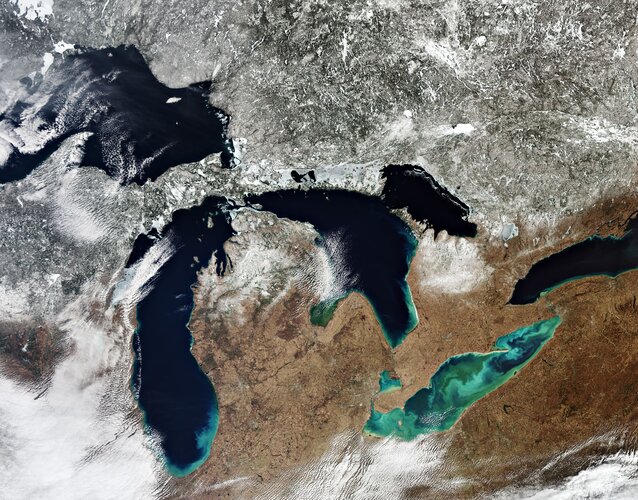 All five of North America’s Great Lakes are pictured in this spectacular image captured by the Copernicus Sentinel-3 mission.