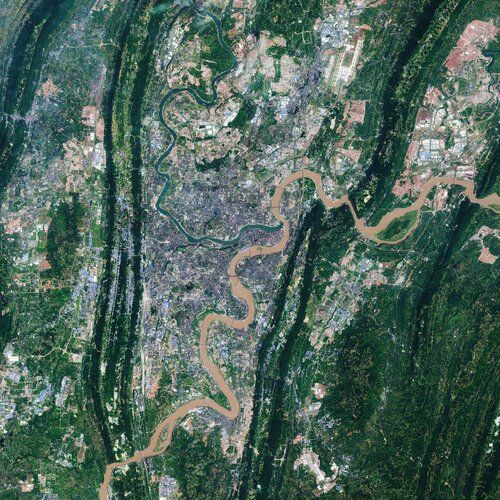 Chongqing, the largest municipality in China, is featured in this Copernicus Sentinel-2 image.