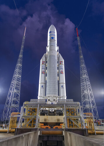 Ariane 5 is poised for liftoff on flight VA254 at Europe’s Spaceport in French Guiana