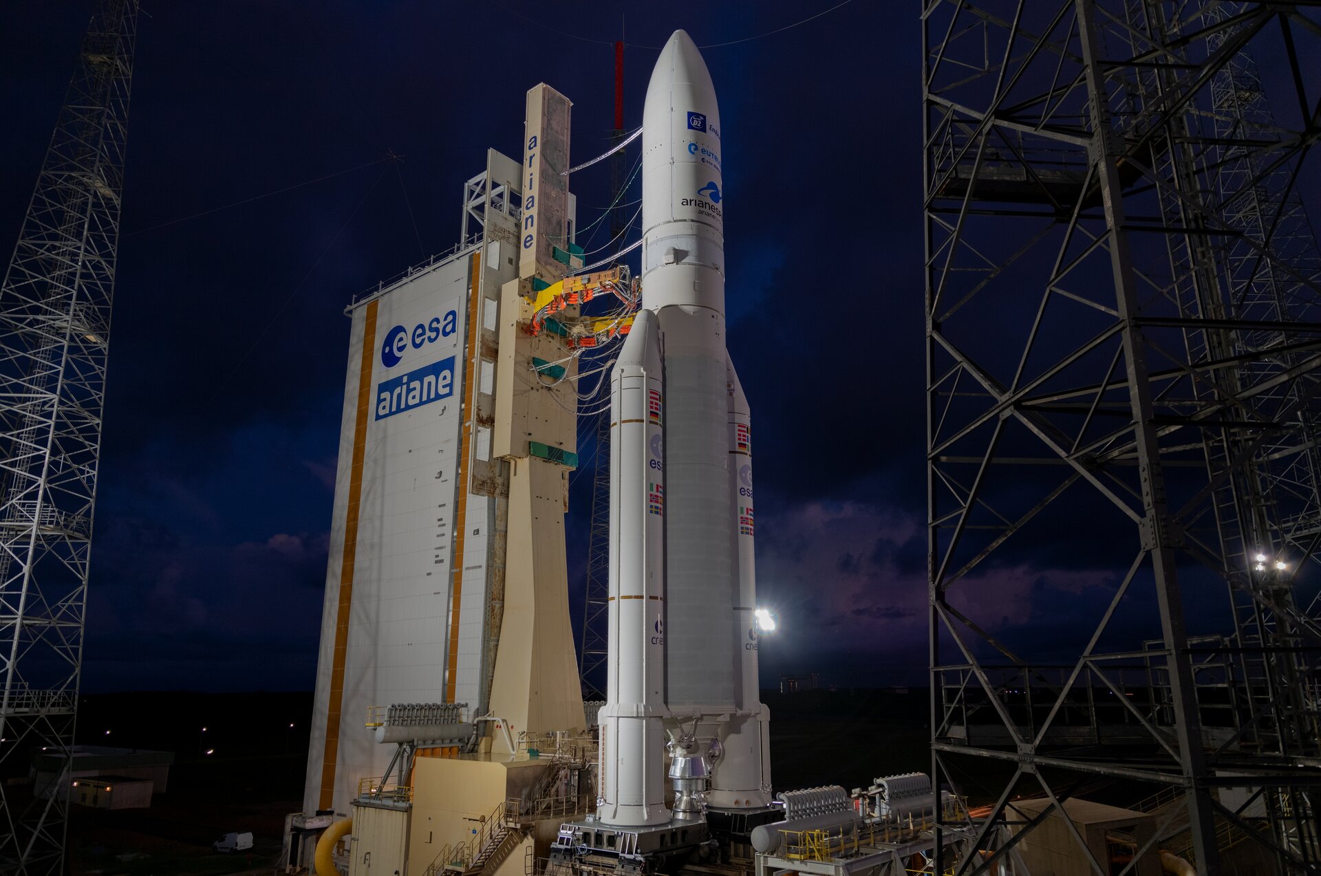 Ariane 5 is poised for liftoff on flight VA254 at Europe’s Spaceport in French Guiana