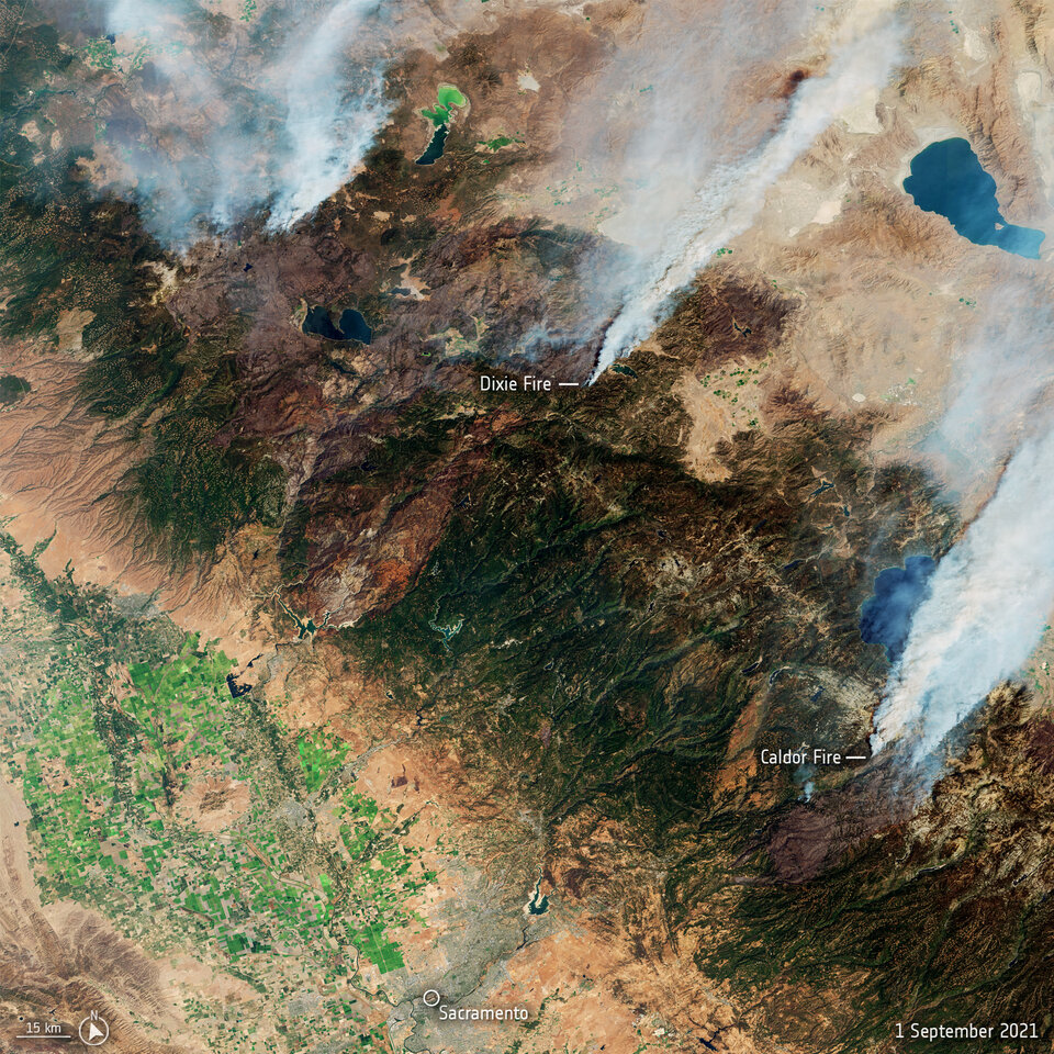 California fires captured by the Copernicus Sentinel-2 mission