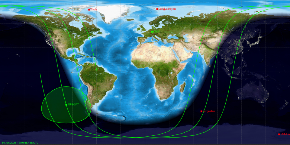 Map showing the different reference station positions from which OPS-SAT received beacon transmissions.