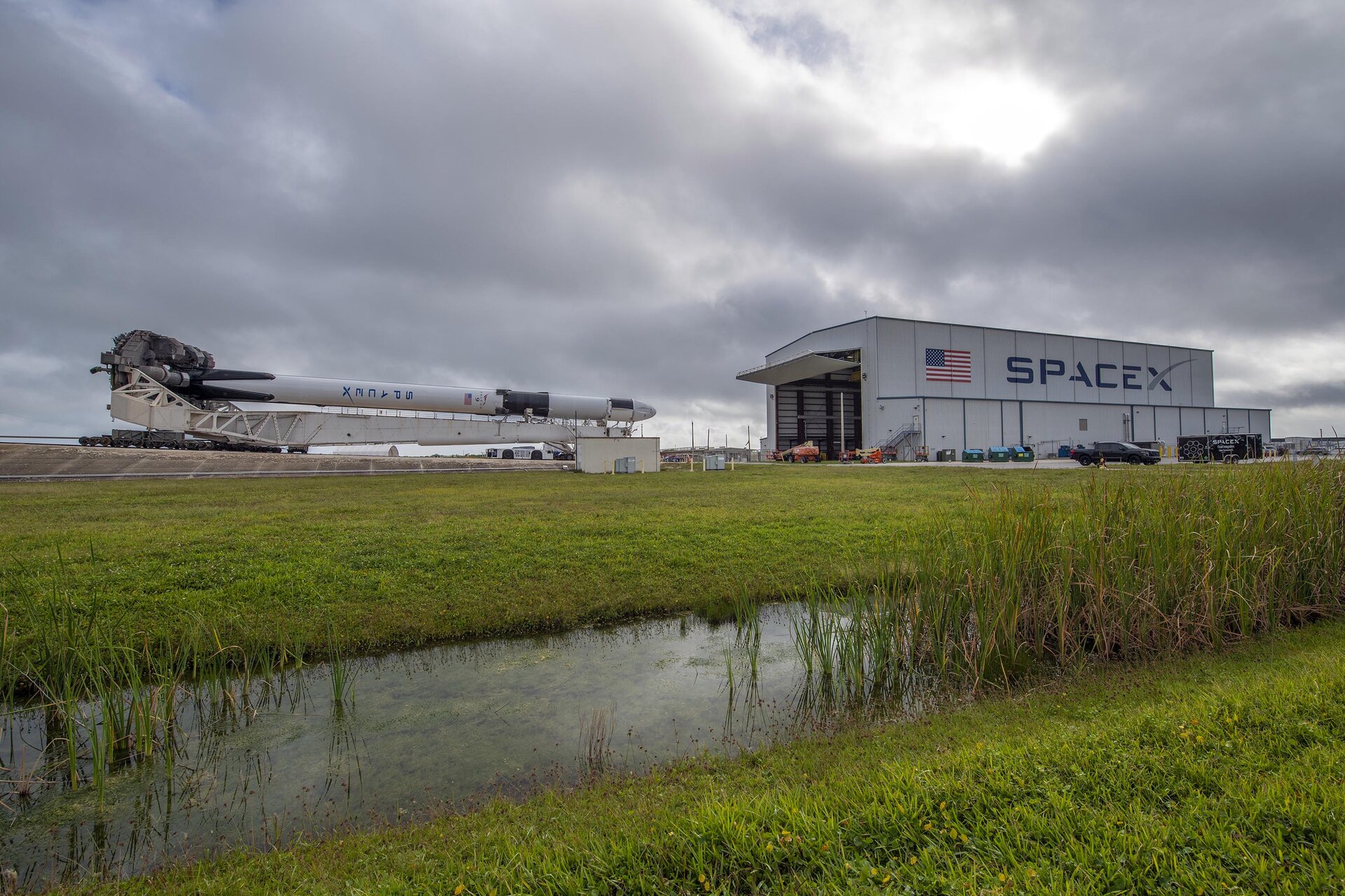 SpaceX’s Falcon 9 rocket with Dragon spacecraft in preparation for launch