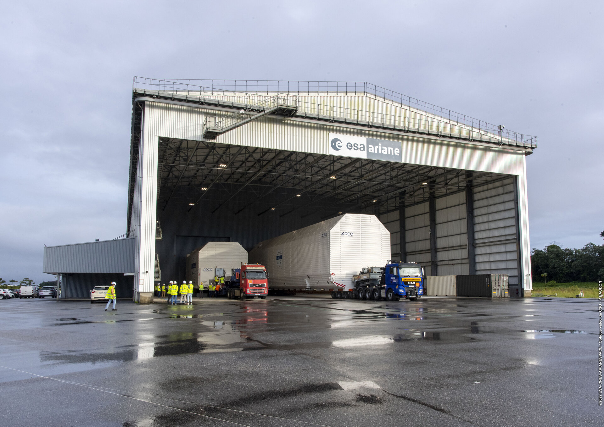 Ariane 6 central core reaches the assembly building at Europe's Spaceport