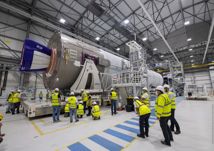 First Ariane 6 lower stage to enter the new assembly building at Europe's Spaceport in French Guiana